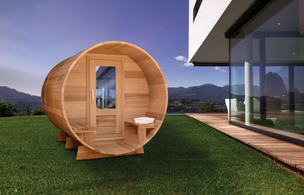 Wooden Barrel Sauna, an original garden feature 